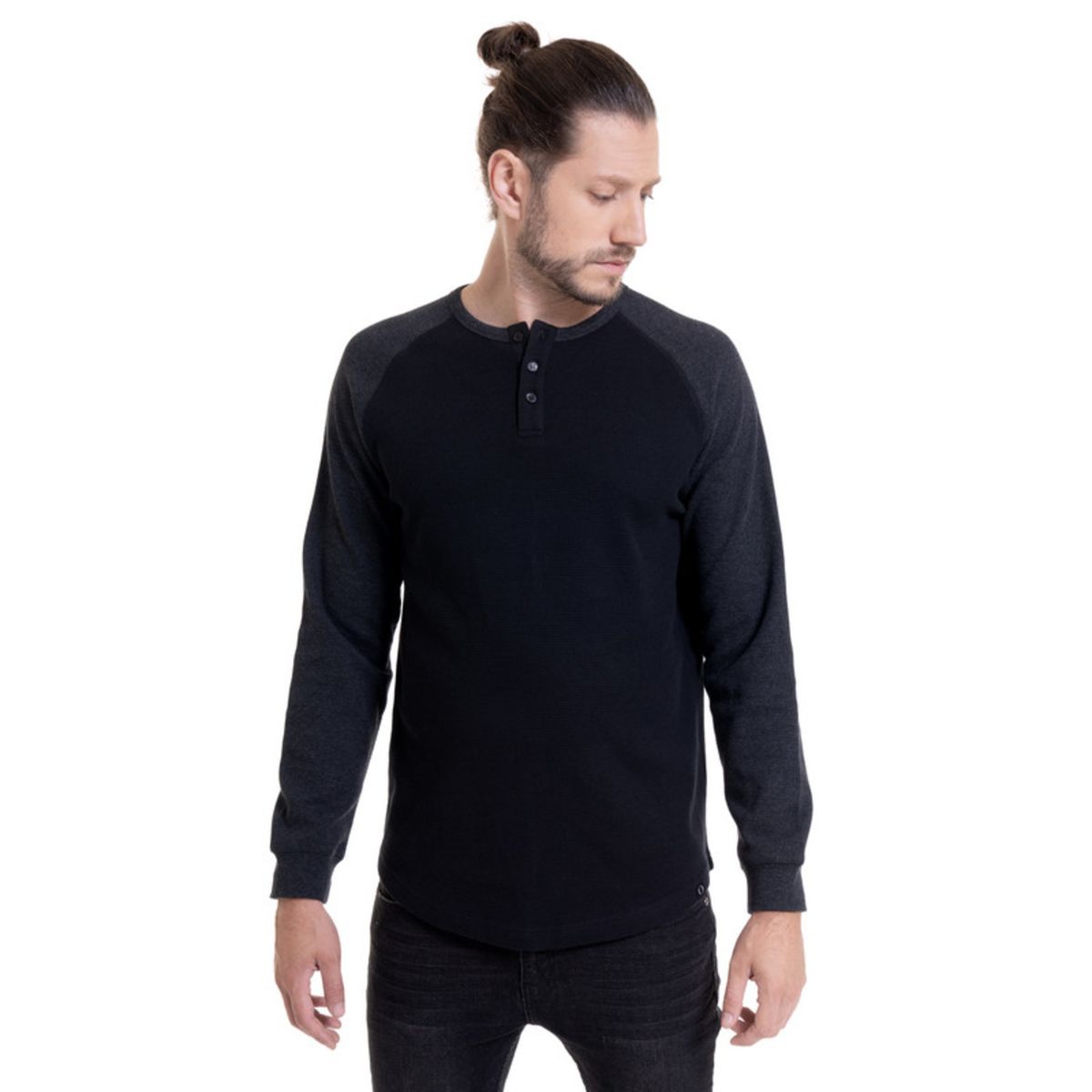 POTROS - Polera Waffle Con Boton Negro POTROS