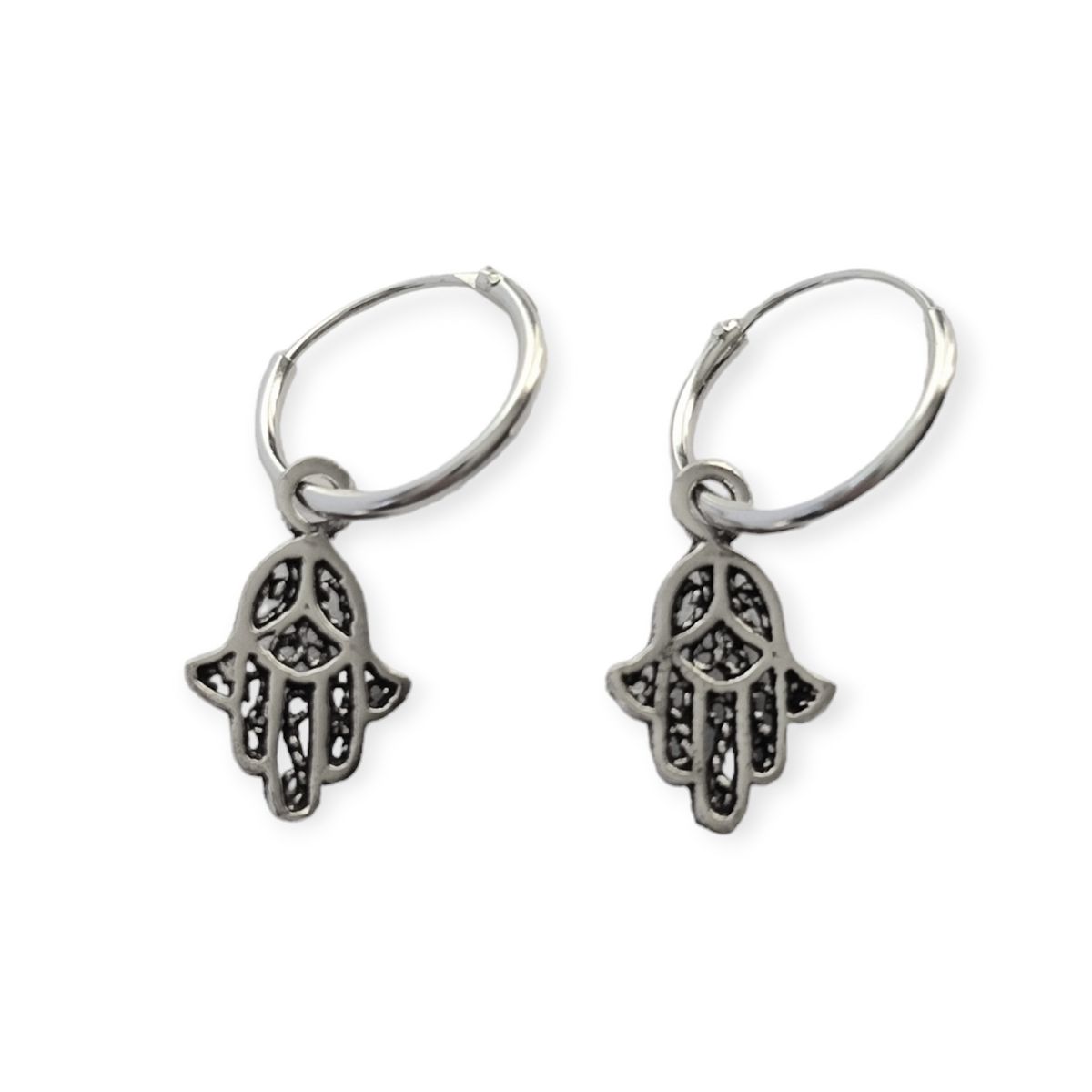 ANDREA COGGIOLA JOYAS - Aros Argolla Mano Hamsa Plata Fina 925