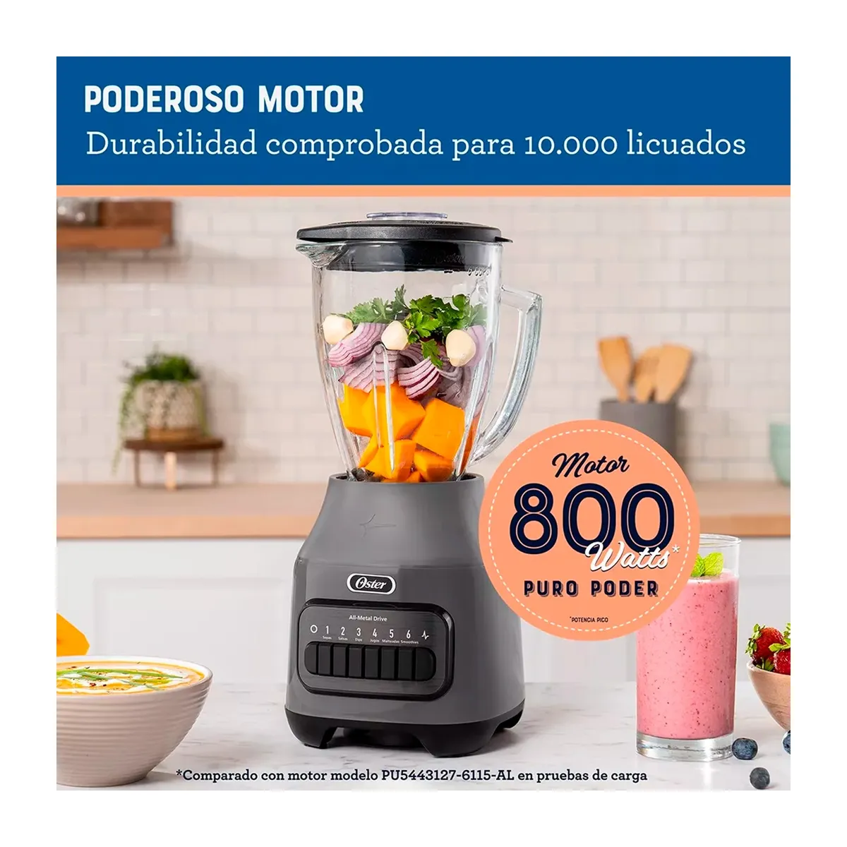 OSTER - Licuadora Oster BLSTPEG-GPB Vidrio 6 Vel + Pulso 800W Gris