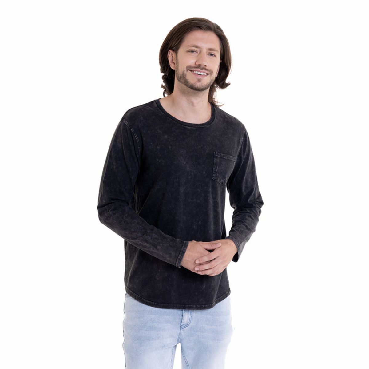 POTROS - Polera Cuello Redondo Manga Larga Negro POTROS