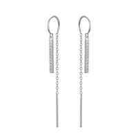 Aros Barra Circón Cadena Plata Fina 925