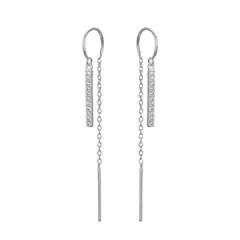 ANDREA COGGIOLA JOYAS - Aros Barra Circón Cadena Plata Fina 925