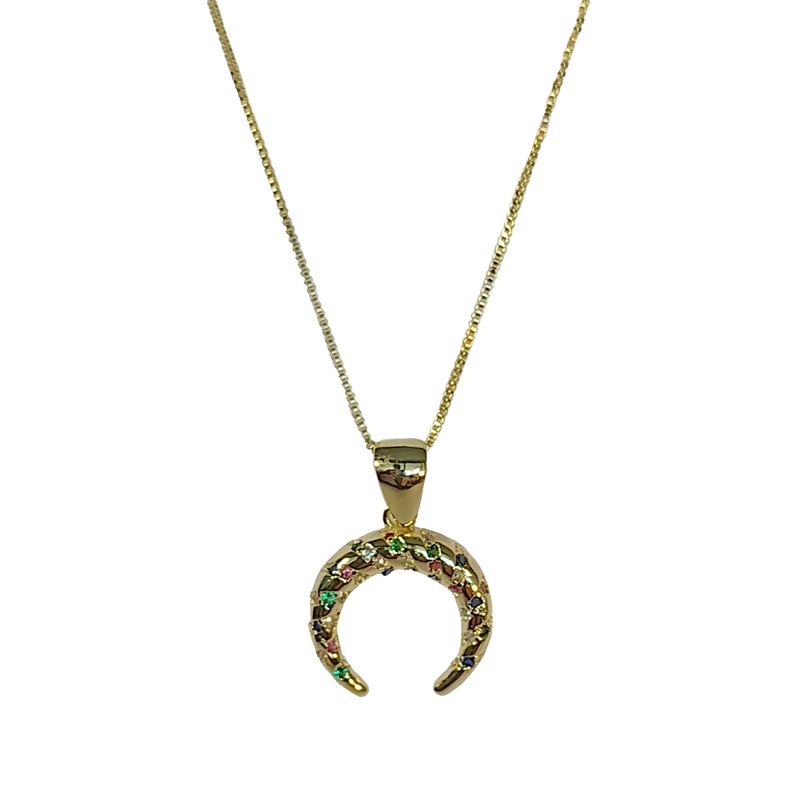 ANDREA COGGIOLA JOYAS - Collar Luna Invertida Circones Colores Enchapado Oro 18K