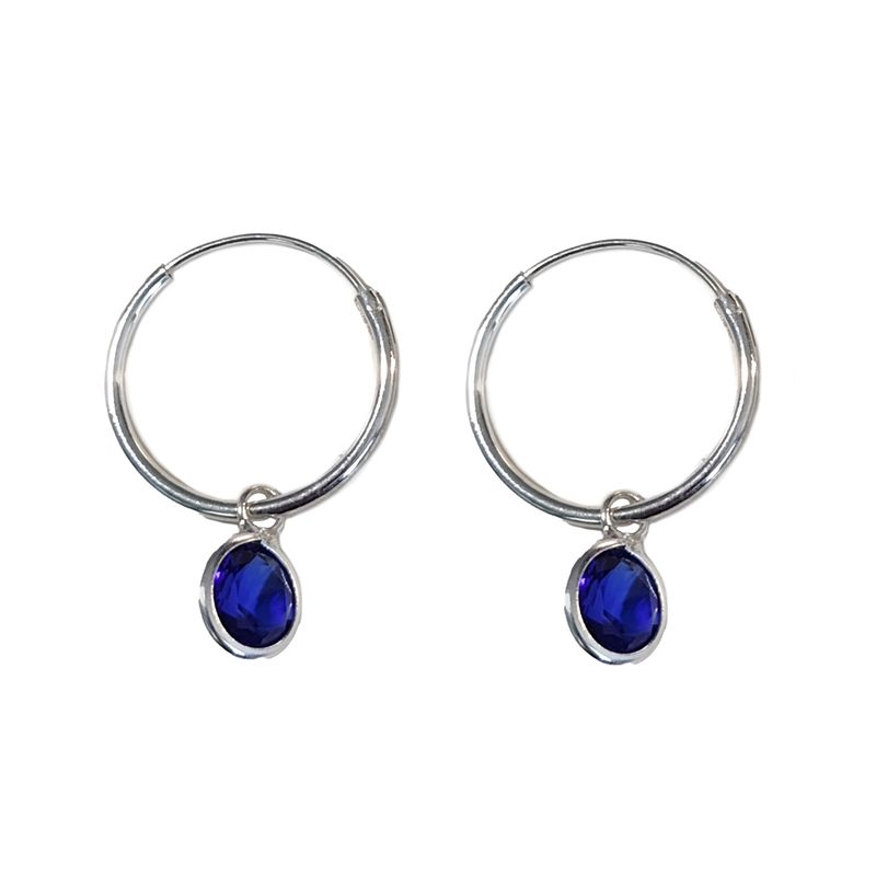 ANDREA COGGIOLA JOYAS - Aros Argolla Circón Azul Colgante Plata Fina 925