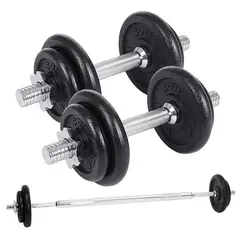 ATLETIS - Set Barra Mancuernas Metal 50kg Negro