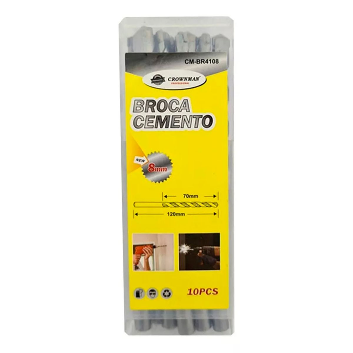 GENERICO - Kit Set Juego Brocas Para Concreto 8mm 10 Piezas Crownman