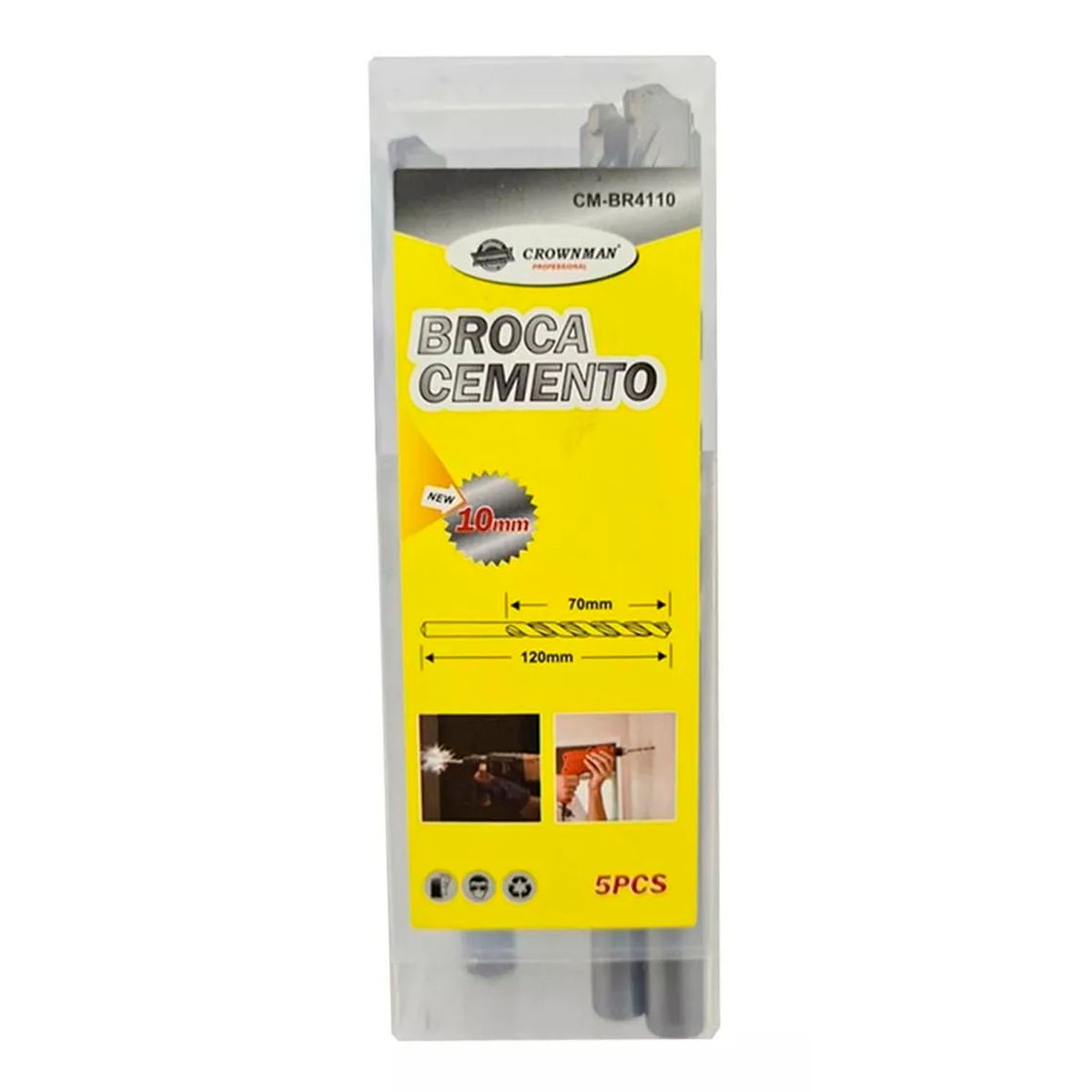 GENERICO - Kit Set Juego Brocas Para Concreto 10mm 5 Piezas Crownman