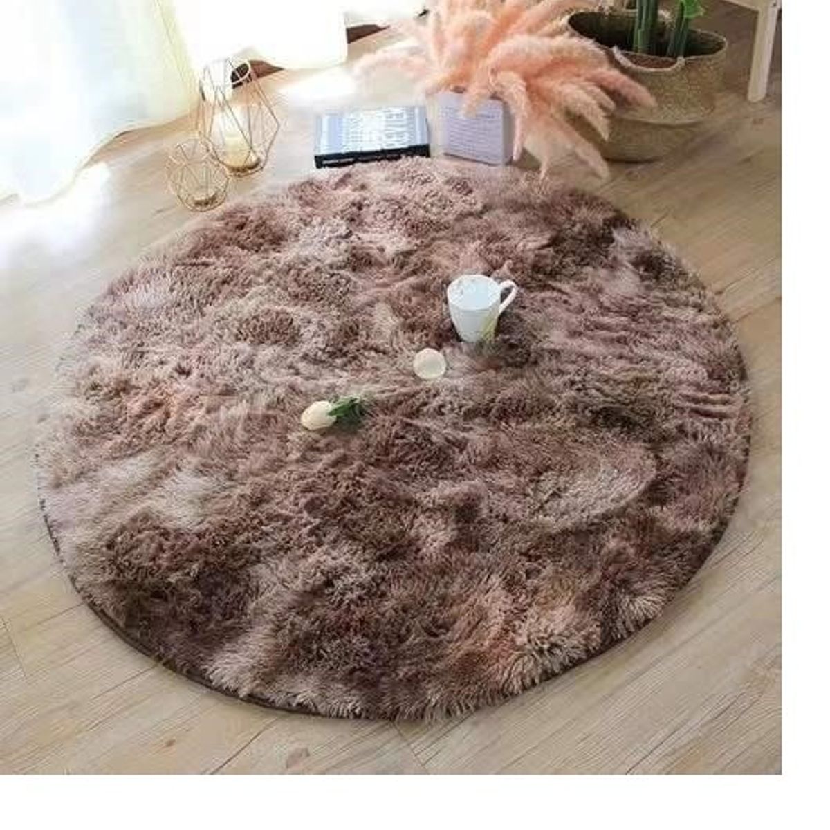 GENERICO - Alfombra redonda 120 x 120 Cafe jaspeada