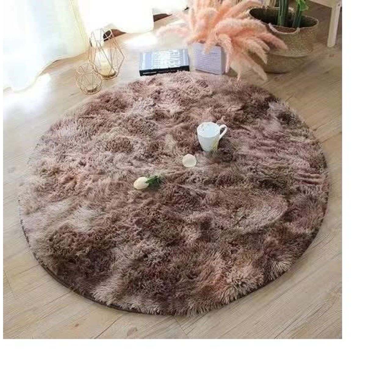 GENERICO - Alfombra redonda 120 x 120 Cafe jaspeada