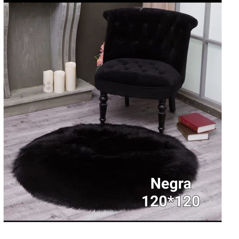 GENERICO - Alfombra redonda 120 x 120 Mod Piel de Oveja Negro