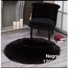 GENERICO - Alfombra redonda 120 x 120 Mod Piel de Oveja Negro
