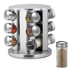 GENERICO - Condimentero Especiero Metalico Rack Giratorio + 12 Frascos