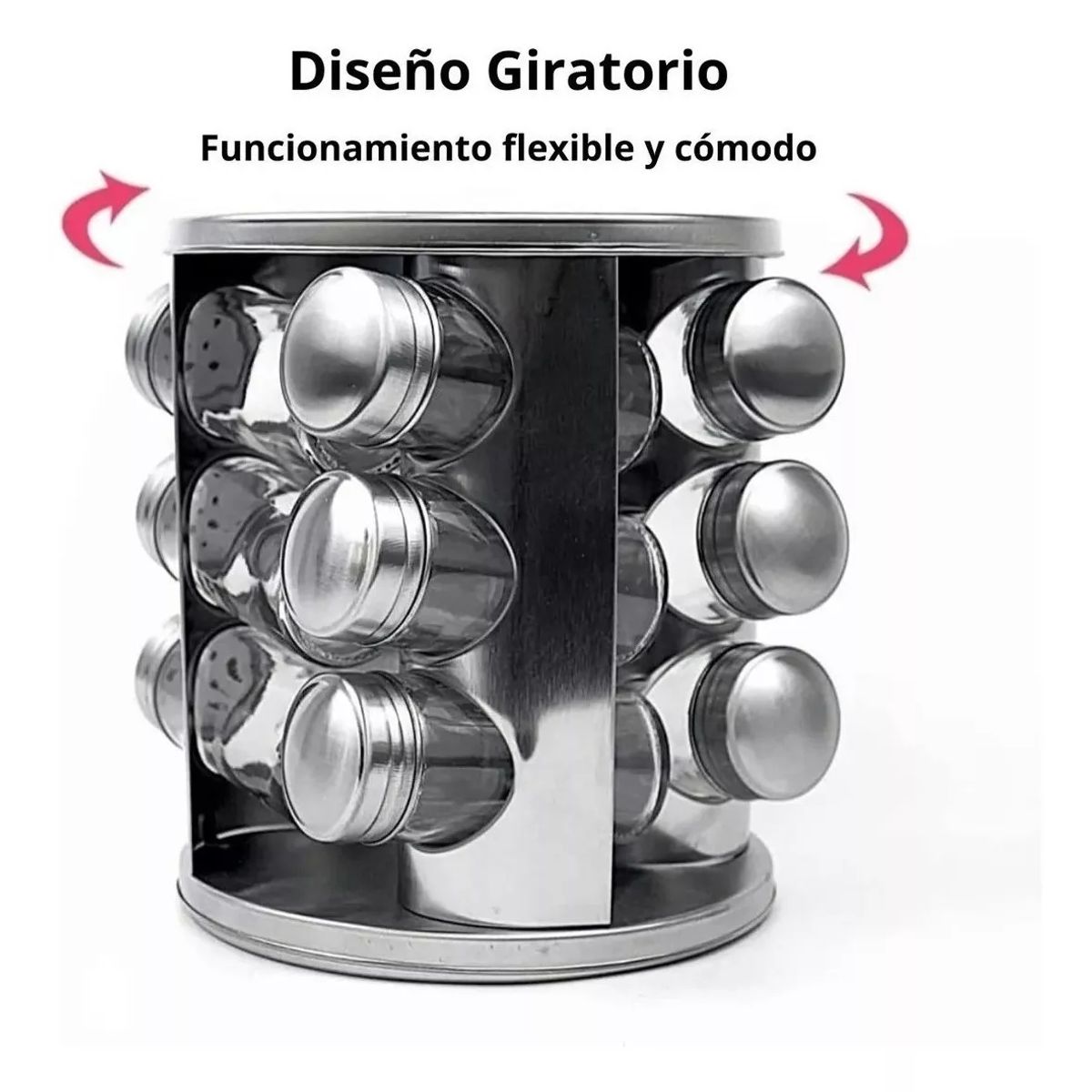 GENERICO - Condimentero Especiero Metalico Rack Giratorio + 12 Frascos