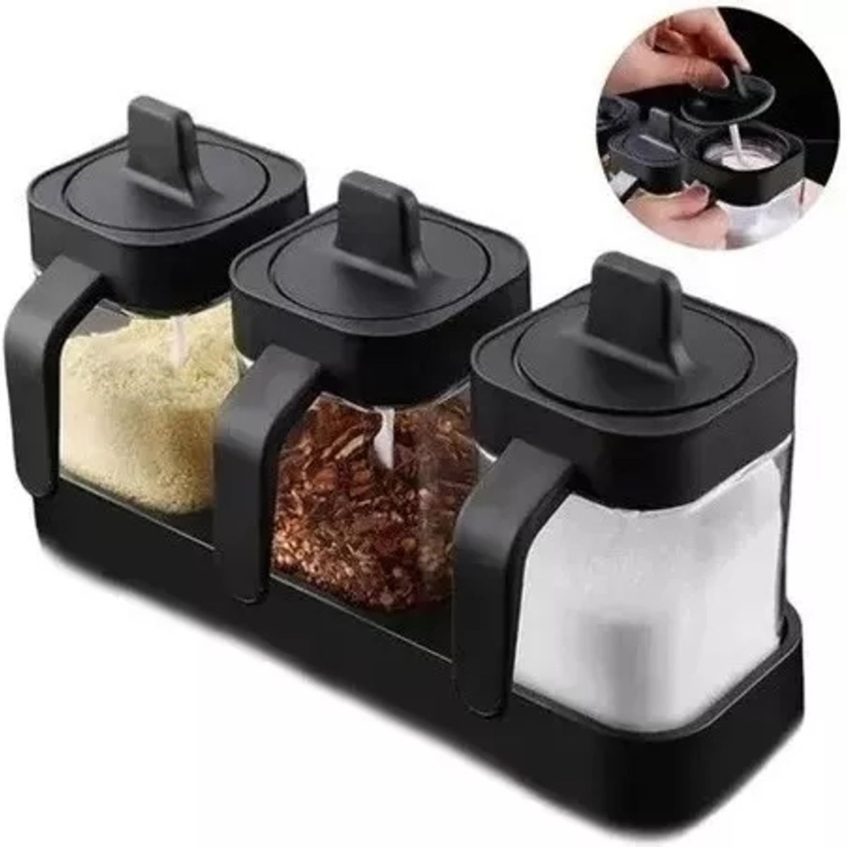 GENERICO - Especieros Condimenteros De Vidrio Set 3 Diseño Dos En Uno