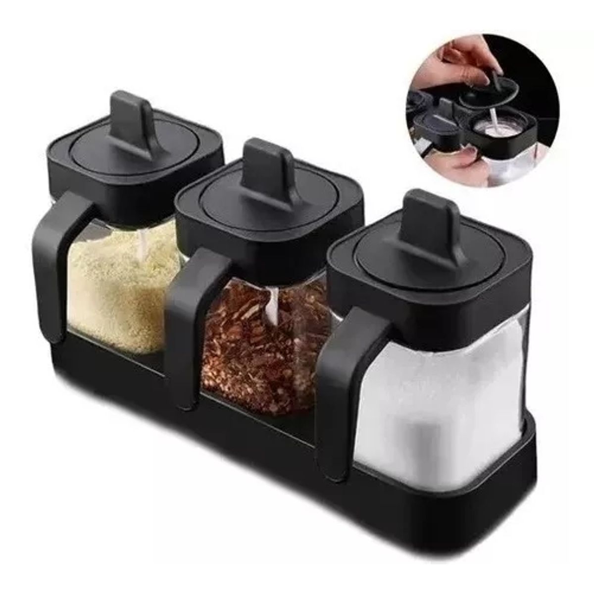 GENERICO - Especieros Condimenteros De Vidrio Set 3 Diseño Dos En Uno