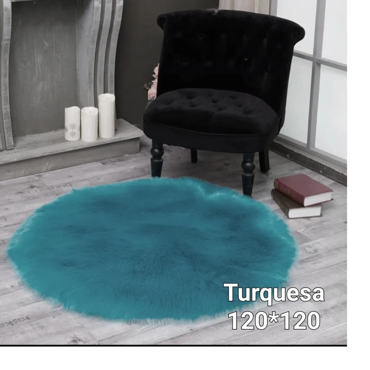 GENERICO - Alfombra redonda 120 x 120 Mod Piel de Oveja Turquesa