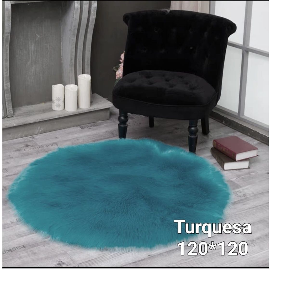 GENERICO - Alfombra redonda 120 x 120 Mod Piel de Oveja Turquesa