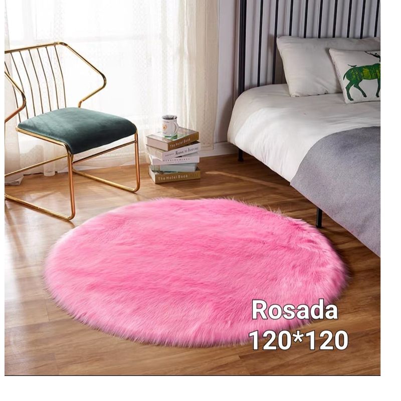 GENERICO - Alfombra redonda 120 x 120 Mod Piel de Oveja Rosa