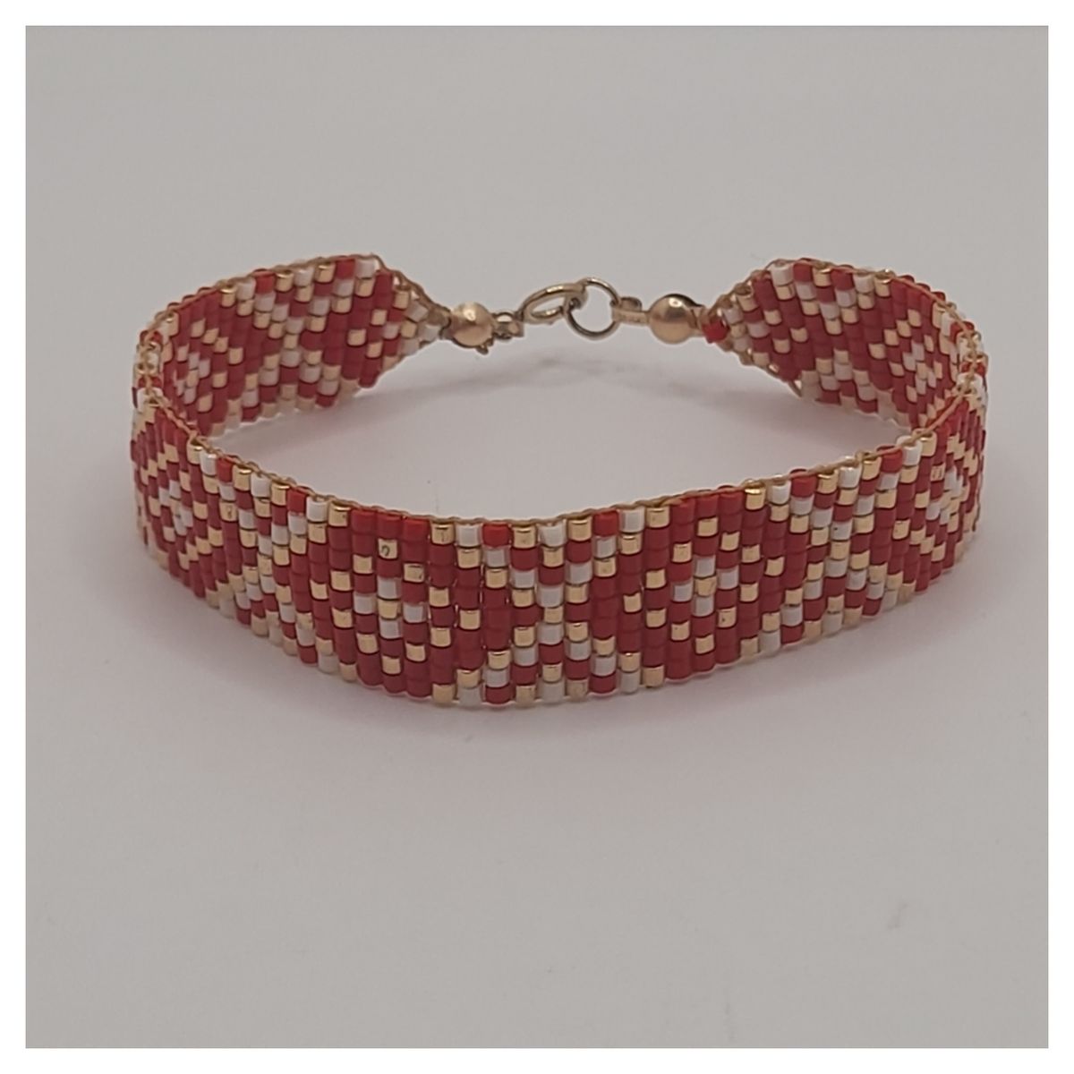 CAT JOYAS - Pulsera Miyuki roja dorada blanco