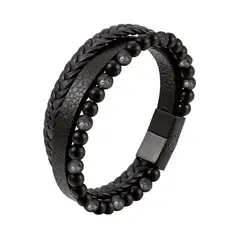 GENERICO - Pulsera de Cuero Multicapa Para Hombre Color Negro