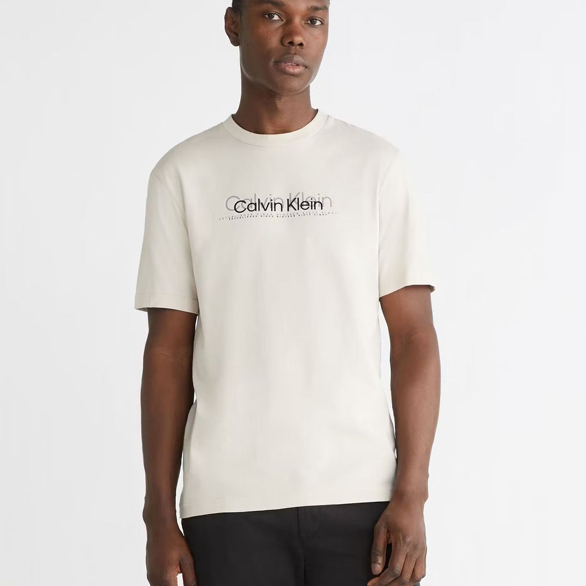 CALVIN KLEIN - Polera Double Flock Crema Calvin Klein