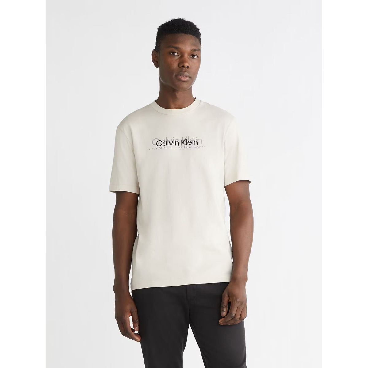 CALVIN KLEIN - Polera Double Flock Crema Calvin Klein
