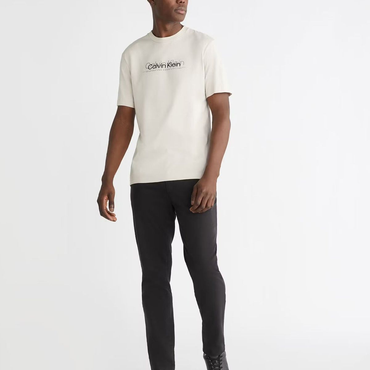 CALVIN KLEIN - Polera Double Flock Crema Calvin Klein