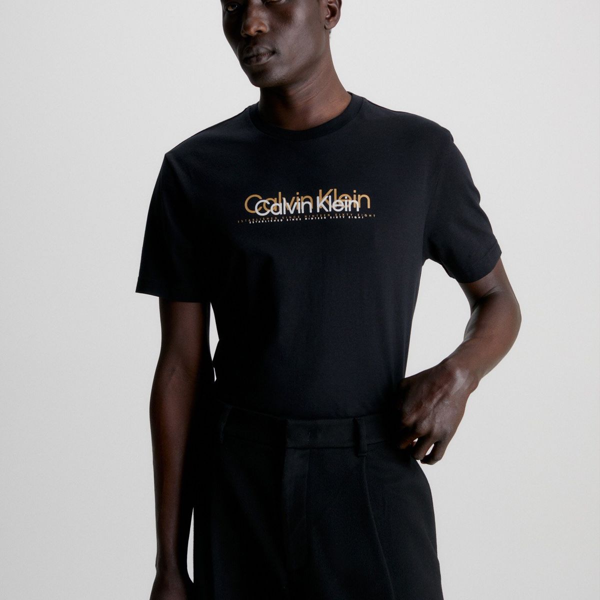 CALVIN KLEIN - Polera Double Flock Negro Calvin Klein