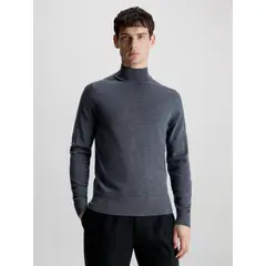 CALVIN KLEIN - Sweater Cuello Alto Merino Mock Gris