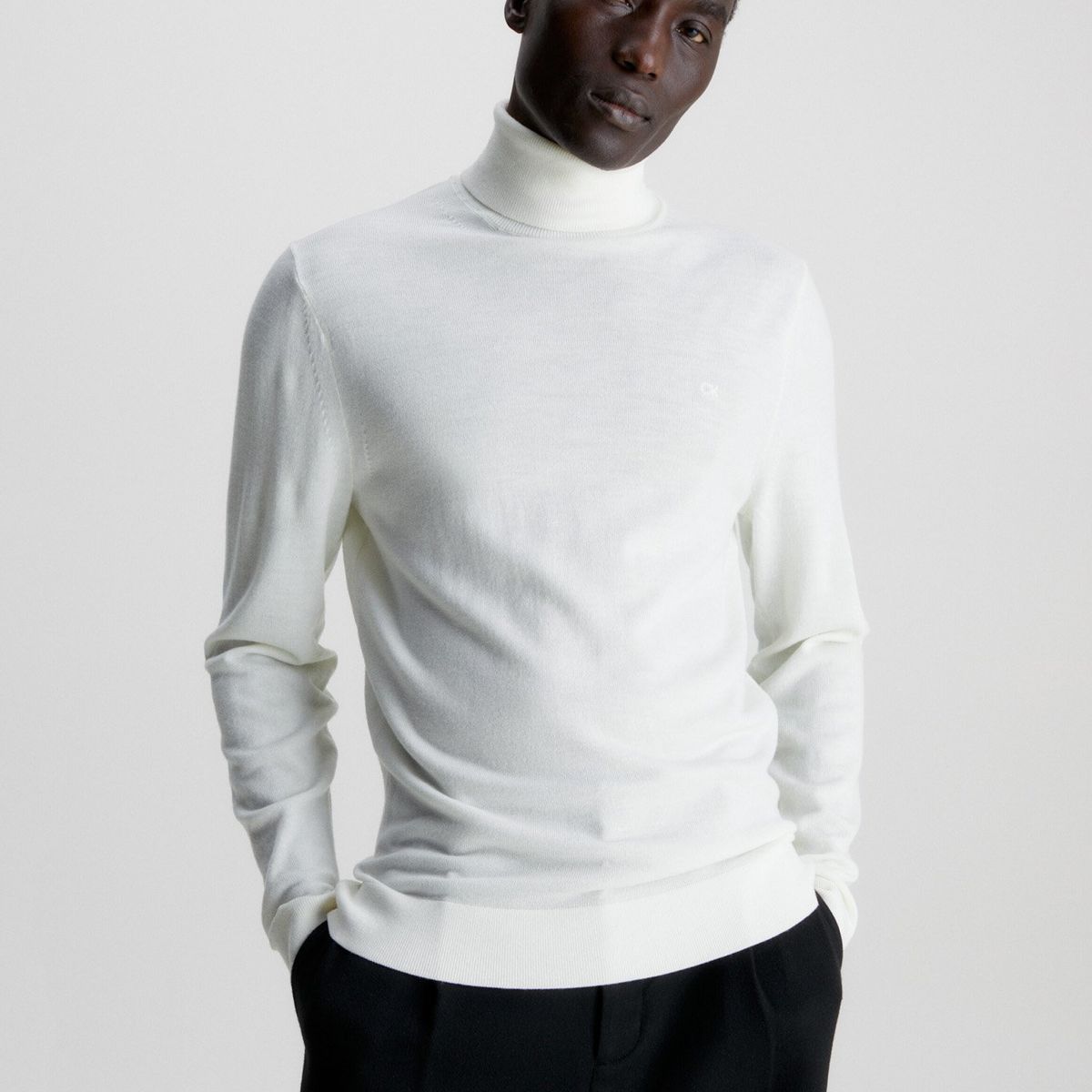 CALVIN KLEIN - Sweater Cuello Alto Merino Blanco Calvin Klein