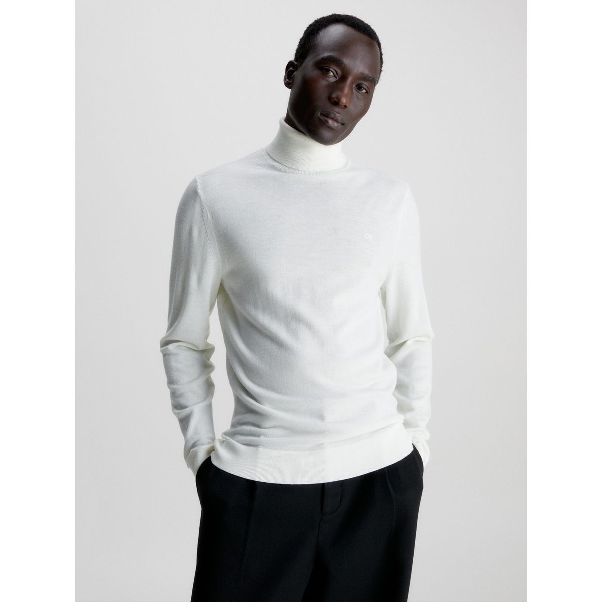 CALVIN KLEIN - Sweater Cuello Alto Merino Blanco Calvin Klein