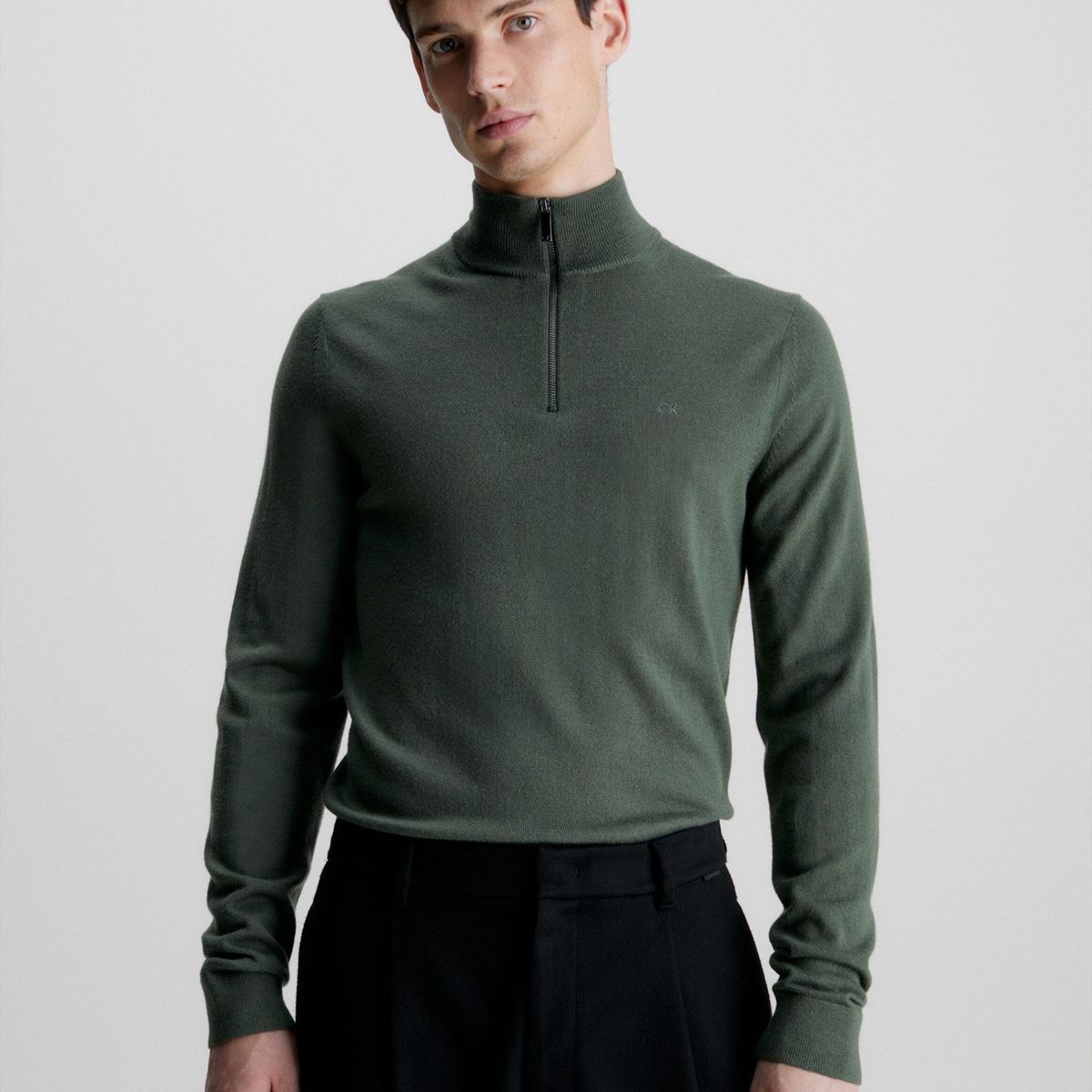 CALVIN KLEIN - Sweater con Cierre Merino Quarter Verde Calvin Klein