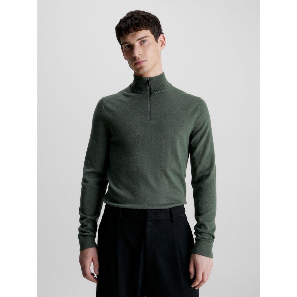 CALVIN KLEIN - Sweater con Cierre Merino Quarter Verde Calvin Klein