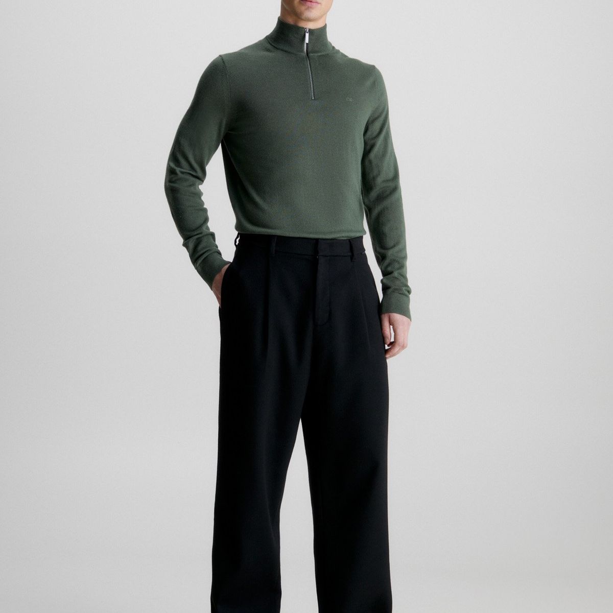 CALVIN KLEIN - Sweater con Cierre Merino Quarter Verde Calvin Klein