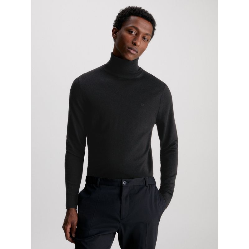 CALVIN KLEIN - Sweater Cuello Alto Merino Negro Calvin Klein
