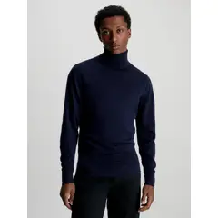 CALVIN KLEIN - Sweater Cuello Alto Merino Azul