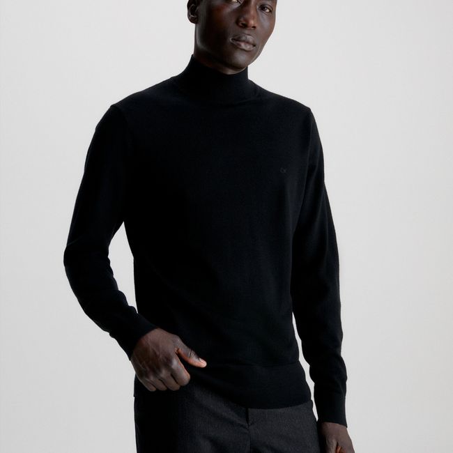 CALVIN KLEIN - Sweater Cuello Alto Merino Mock Negro Calvin Klein