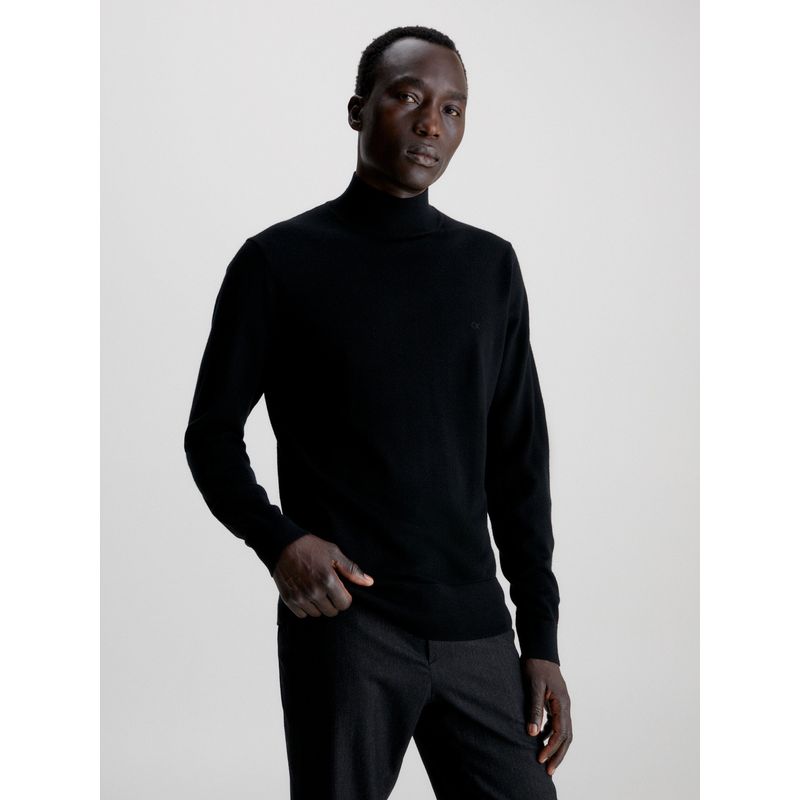 CALVIN KLEIN - Sweater Cuello Alto Merino Mock Negro Calvin Klein