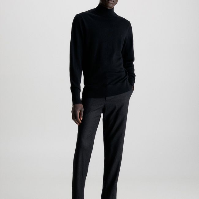 CALVIN KLEIN - Sweater Cuello Alto Merino Mock Negro Calvin Klein