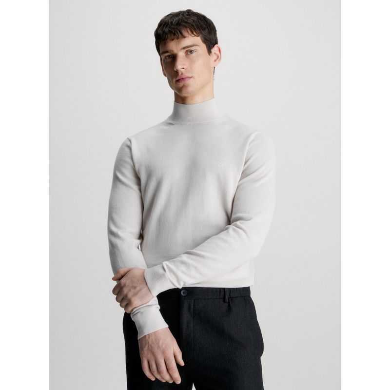 CALVIN KLEIN - Sweater Cuello Alto Merino Mock Crema Calvin Klein