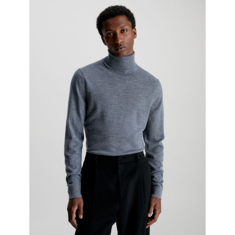 CALVIN KLEIN - Sweater Cuello Alto Merino Gris Calvin Klein