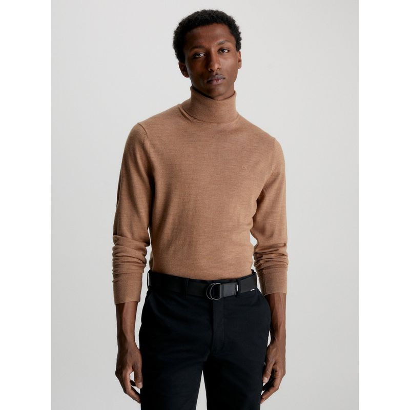 CALVIN KLEIN - Sweater Cuello Alto Merino Café Calvin Klein.