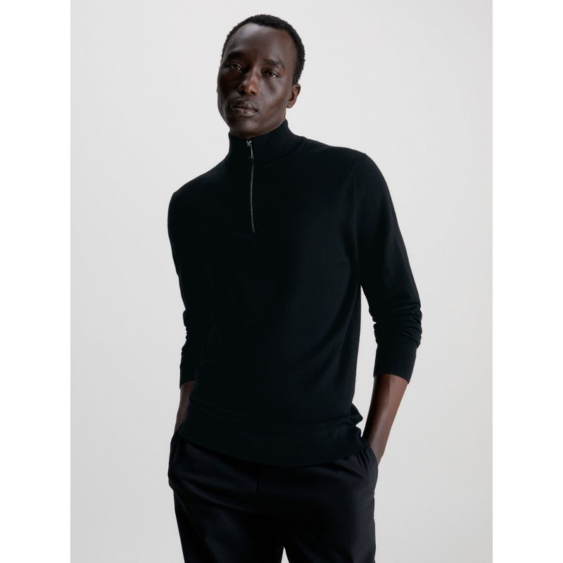 CALVIN KLEIN - Sweater con Cierre Merino Quarter Negro Calvin Klein