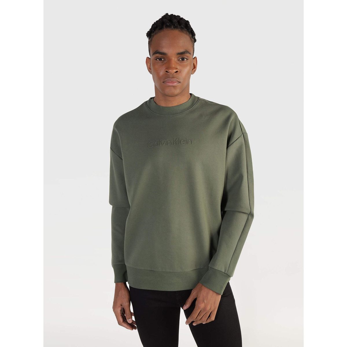 CALVIN KLEIN - Polerón Embossed Logo Comfort Verde Calvin Klein