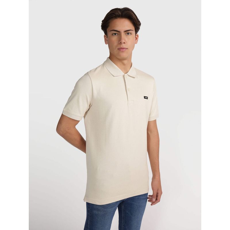 CALVIN KLEIN - Polo Stretch Slim Button Crema Calvin Klein