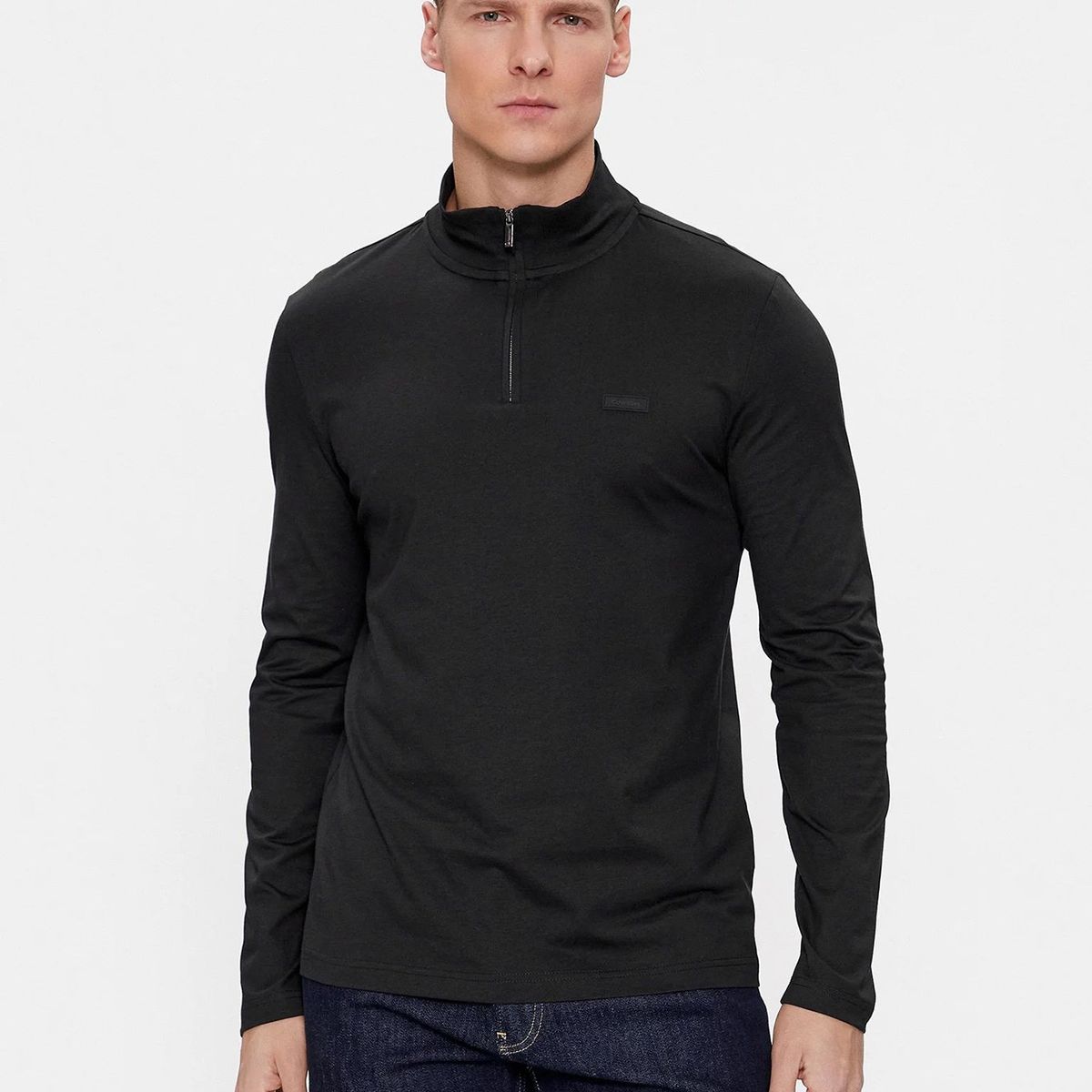 CALVIN KLEIN - Polera Ls Smooth Cotton Negro Calvin Klein