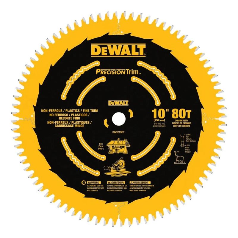 DEWALT - Disco De Sierra 10'' Eje 5/8'' (16 Mm) Dewalt DW3219PT