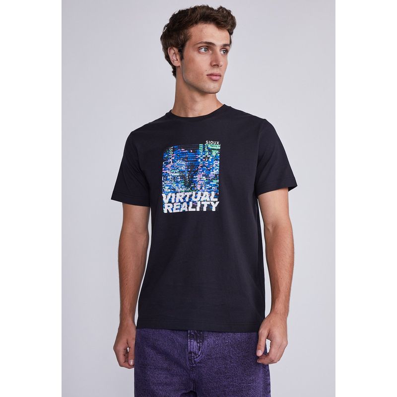 SIOUX - Polera Hombre Negro Visual Reality Sioux