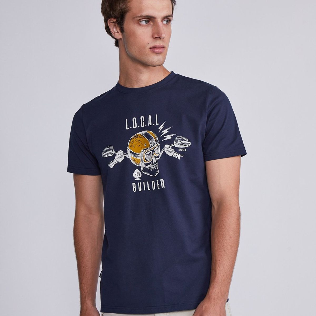 SIOUX - Polera Hombre Azul Calavera Sioux