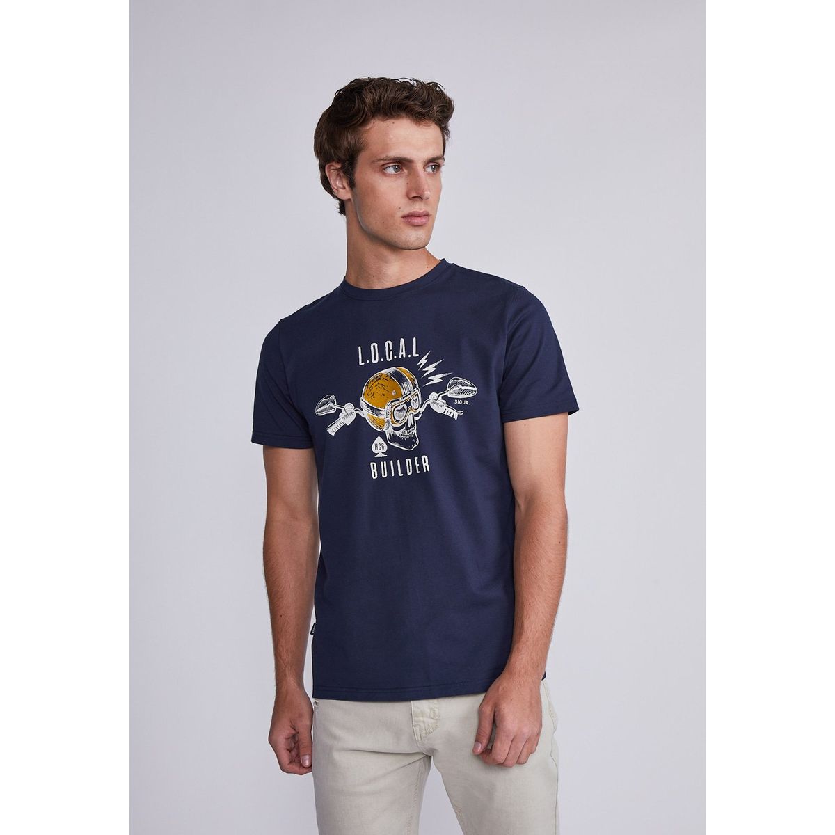 SIOUX - Polera Hombre Azul Calavera Sioux